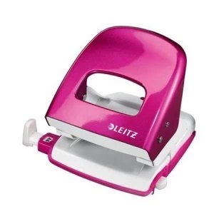 Image of Leitz Durable Medium-Duty Metal Hole Punch Metallic Pink 30 Sheets of 80gsm Paper