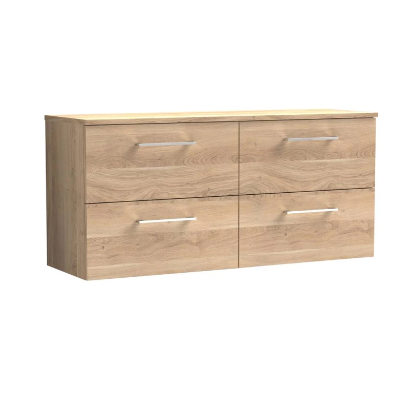 Image of Balterley Level 1200mm Wall Hung 4 Drawer Vanity Unit & Worktop - Bleached Oak in Brown Brown Unisex