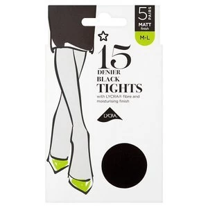 Image of Superdrug 5 Pack 15 Denier Lycra Tights -Black