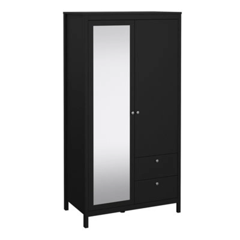 Image of Furniture To Go Madrid Wardrobe With 1 Door + 1 Mirror Door + 2 Drawers Matt Black