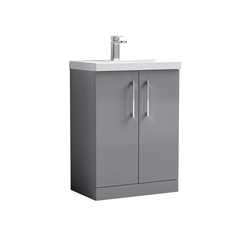 Image of Balterley Bathroom 2 Soft Close Door Floor Vanity Unit Basin, Satin Grey, 600mm in Grey Grey Unisex