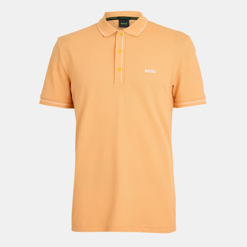 Image of Boss Mens Paule Short-Sleeve Polo Shirt Open Orange male S