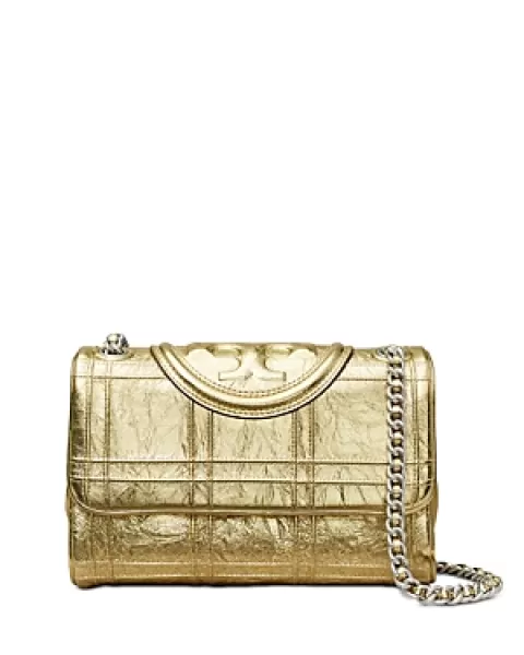 Image of Tory Burch Fleming Soft Metallic Quilted Small Shoulder Bag