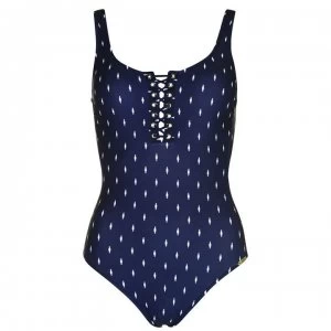 Image of Watercult Artful Detail Lace Up Swimsuit - 348INDIGOOFFWHT