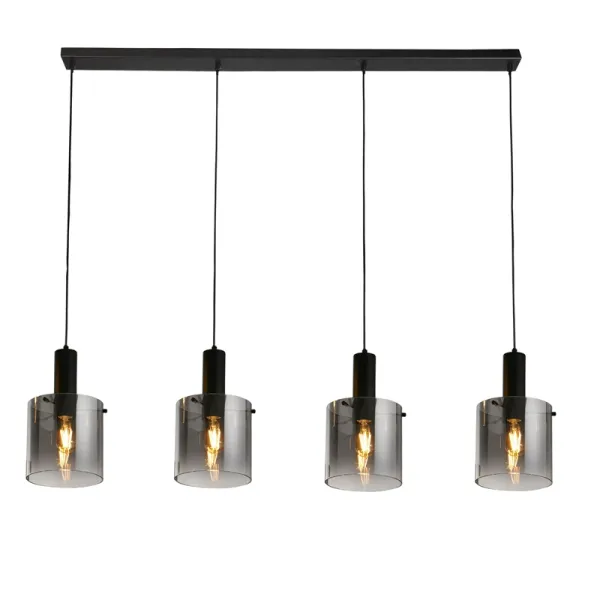Image of Searchlight Sweden Smoked Glass 4 Light Bar Ceiling Pendant Light - Matt Black