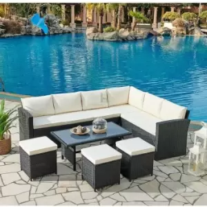 Image of Kos Black Corner Sofa Set w/ Coffee Table & Cover