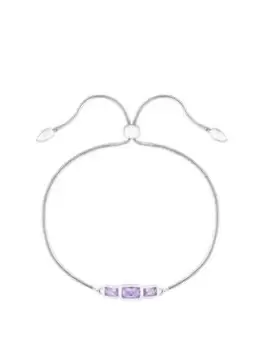 Image of Simply Silver Sterling Silver 925 Emerald Purple Cut Cubic Zirconia Station Bracelet