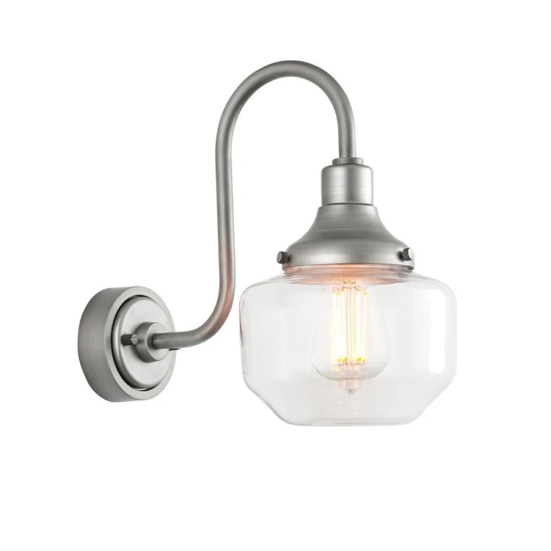 Image of Monza Outdoor Dome Wall Lamp Brushed Silver, Clear Glass