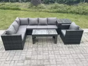 Image of Fimous 7 Seater Outdoor Dark Grey Rattan Lounge Complete Sofa Set with Rectangular Coffee Table and Arm Chair Left Hand