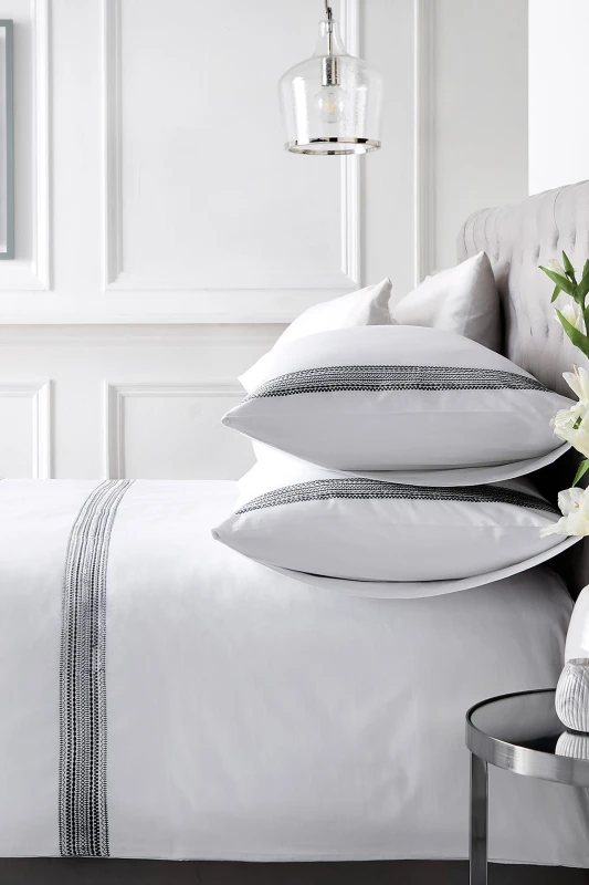 Image of Appletree 'Embroidered Band' 100% Cotton Embroidered Duvet Cover Set in Black Size: Double Black Unisex Double