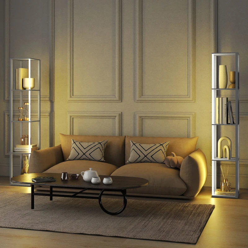 Image of HOMCOM HOMCOM RGB LED Floor Lamp with Shelves and Remote Control for Bedroom, White White One Size Unisex 5063603271999