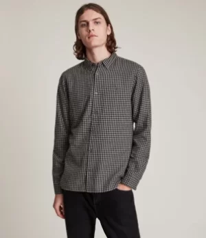 Image of AllSaints Mens Westerlo Shirt, Black, Size: S