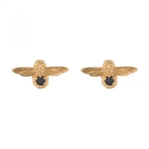 Image of Ladies Olivia Burton Gold Plated Sterling Silver Black Onyx Bejewelled Bee Stud Earrings