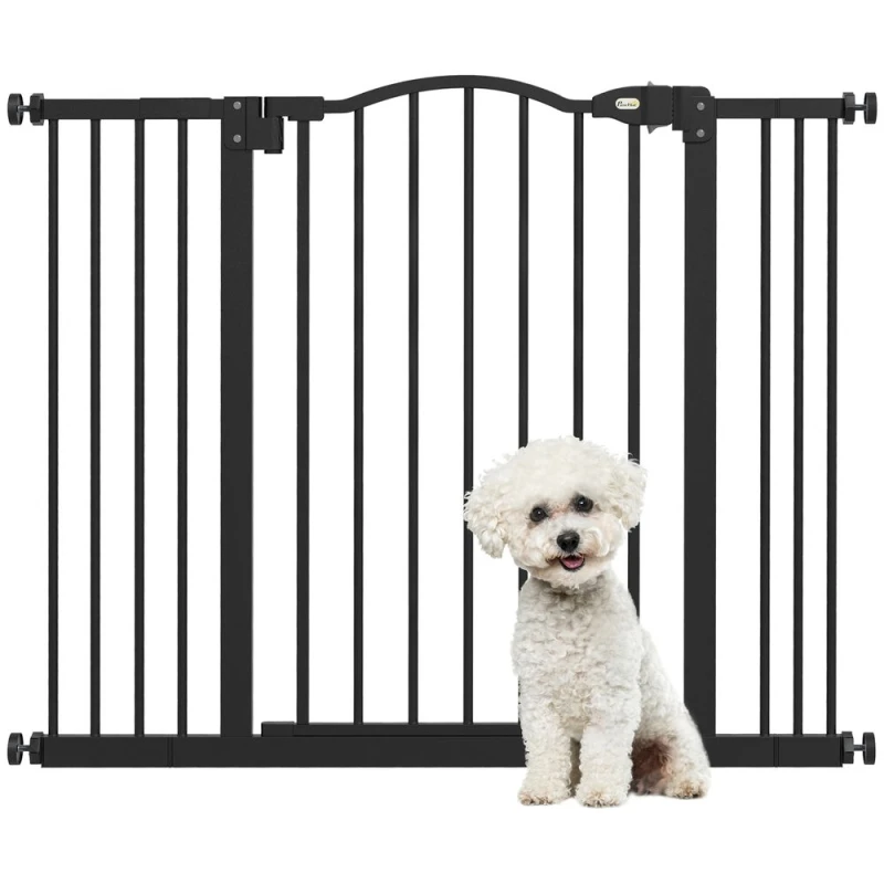 Image of PawHut 74-100cm Adjustable Metal Pet Gate - Black D06-094V07BK