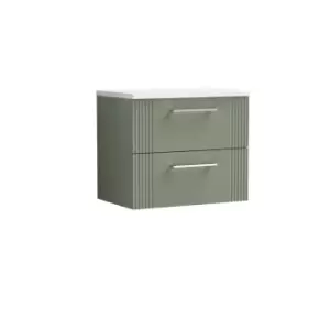 Image of Nuie Deco 600mm Wall Hung 2 Drawer Vanity & Sparkling White Laminate Top - Satin Reed Green
