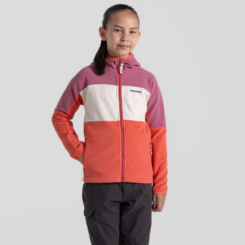 Image of Craghoppers Girls Bindloe Full Zip Hooded Fleece Jacket 3-4 years Dusk Hibisc CKA263G-T6H-3