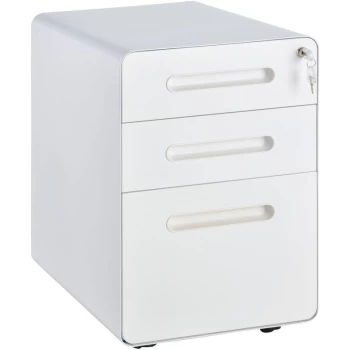 Image of Vinsetto - 3 Draw Modern Steel Filing Cabinet w/ 4 Wheels Lock Pencil Box White