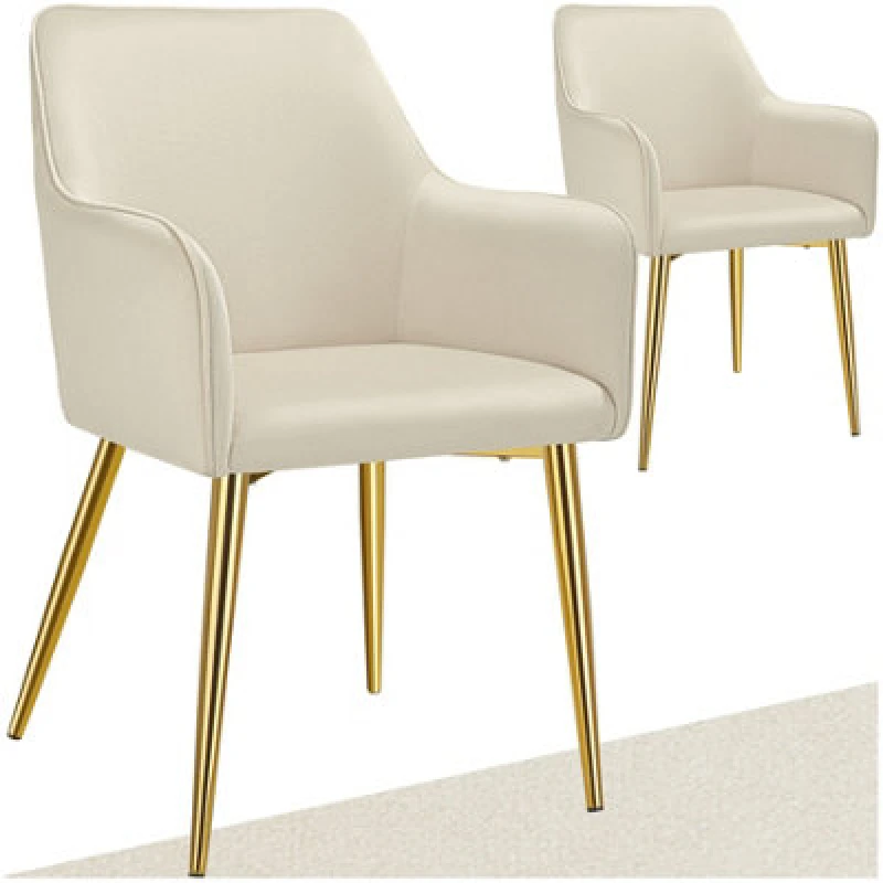 Image of Tectake Set Of 2 Dining Chair Avane - Velvet Look, Padded Armchair, High Backrest And High Armrests - Beige