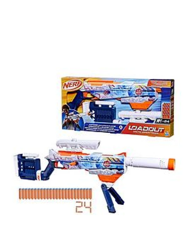 Image of Nerf Loadout Arctic Zerostriker Blaster with Scope Stock Barrel & Bipod Attachments Customisable Toy Dart Blaster with 24 Official N1 Foam Darts P