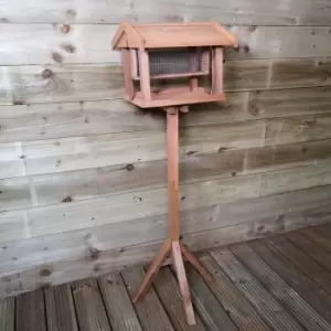 Image of Traditional Freestanding Wooden Garden Bird Seed Feeder Table with Roof