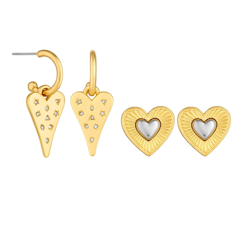 Image of Mood Gold Coloured Crystal Meaningful Charm Huggie Hoop Earrings - Pack of 2 Gold female
