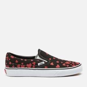 Image of Vans Womens Valentines Hearts Classic Slip-On Trainers - Black/Pink/Red - UK 4