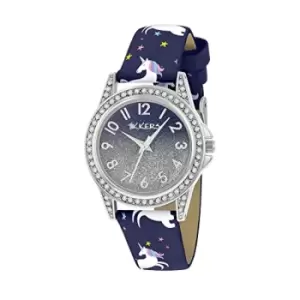Image of Tikkers Navy Strap Silver Stone Set Unicorn Watch TK 0202