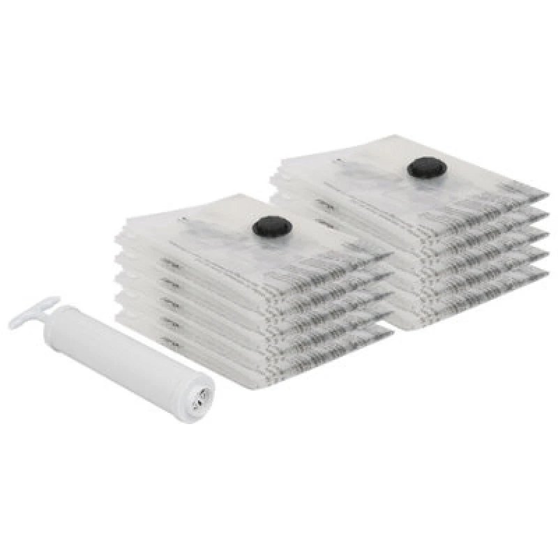 Image of Harbour Housewares 10X Vacuum Storage Bags & Pump Set - M (50 X 70Cm) - Reusable Clothes Space Saver Organiser Zip Lock Bag