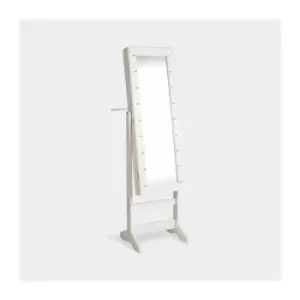 Image of Standing Mirror Full Length with Storage, White Full Body Mirror with Jewellery Organiser, LED Lights and Tilt & Lock Mechanism, Makeup Storage
