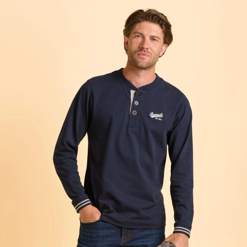 Image of Brakeburn Brakeburn Men Cheddleton Long Sleeve T-Shirt in Blue Size: Medium Blue M Male 5052414966101