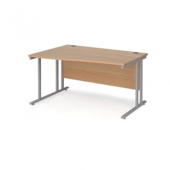 Image of Maestro 25 left hand wave desk 1400mm wide silver cantilever leg