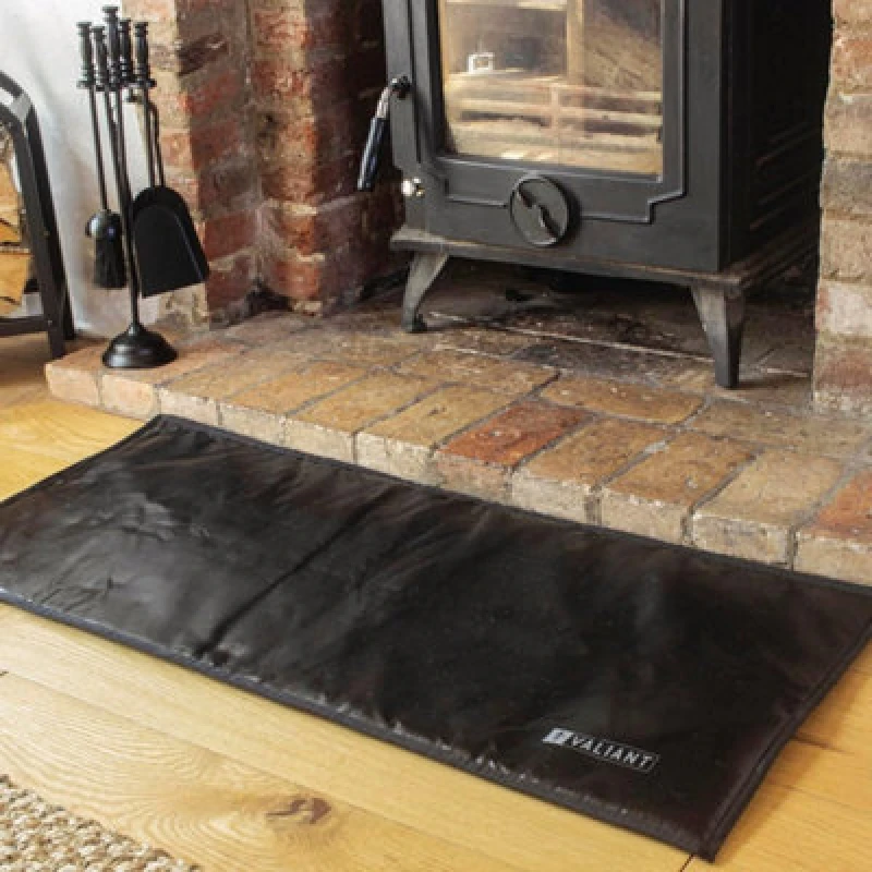 Image of Valiant Fireside Heat Protective Hearth Mat - for use with Open Fires, Stoves, Chimeneas, BBQs and Fire Pits - Black Black