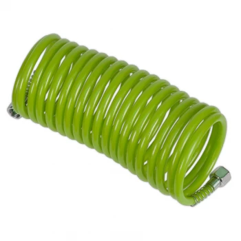 Image of PE Coiled Air Hose 5M X 5MM with 1/4" BSP Unions - Green