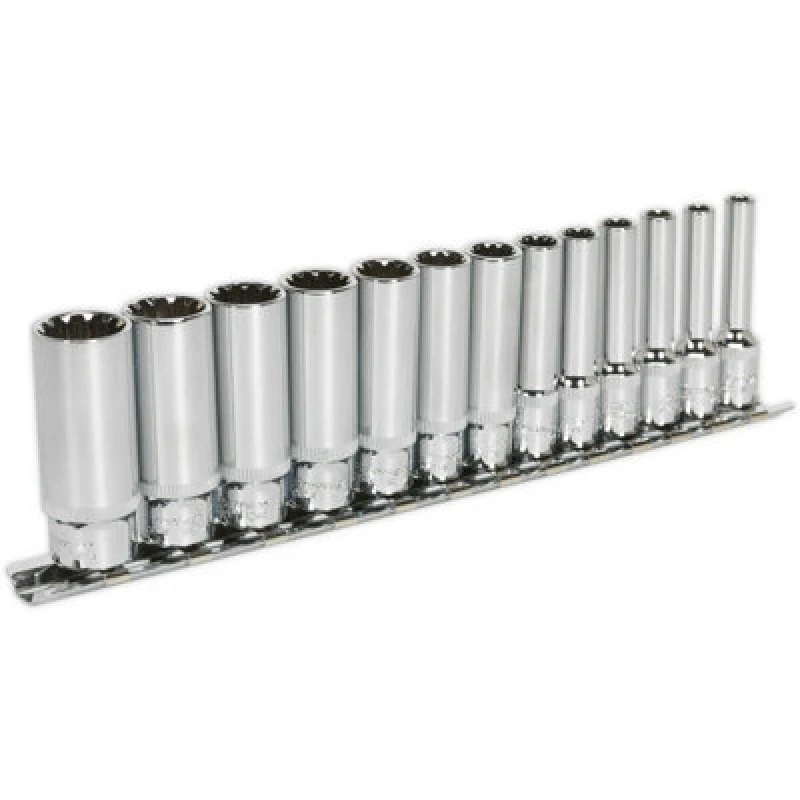 Image of Loops 13pc UNIVERSAL DEEP Metric Socket Set - 1/4" Sq TOTAL DRIVE Fits Most Fasteners Multi