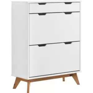 Image of Shoe Cabinet Borneo Pine Wood 101x80x33cm High With Drawer 2 Flaps Solid 45kg Loadable Anti-Tip Device Hallway Shoe Rack Shoe Tipper White Natural