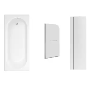 Image of 1700 x 750 Alton Single Ended Round Bath with Taurus Hinged 1450mm 6mm Chrome Bath Screen with Towel Rail and Front Pane