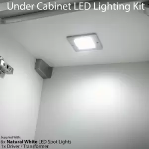 Image of 6x aluminium Ultra-Slim Square Under Cabinet Kitchen Light & Driver Kit - Natural White led