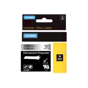 Image of Dymo 18486 Metallised Black on White Label Tape 12mm x 5.5m
