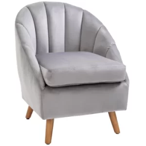 Image of HOMCOM Decadent Single Lounge Chair in Velvet-Look Upholstery w/ Wooden Legs Grey