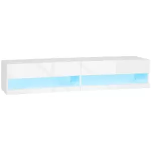 Image of HOMCOM Wall Mounted TV Unit Cabinet for TVs up to 65" with LED Lights, 150 x 40 x 30cm, High Gloss White