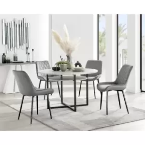 Image of Furniturebox Adley Grey Concrete Effect 120cm Storage Dining Table & 4 Grey Pesaro Black Leg Velvet Chairs