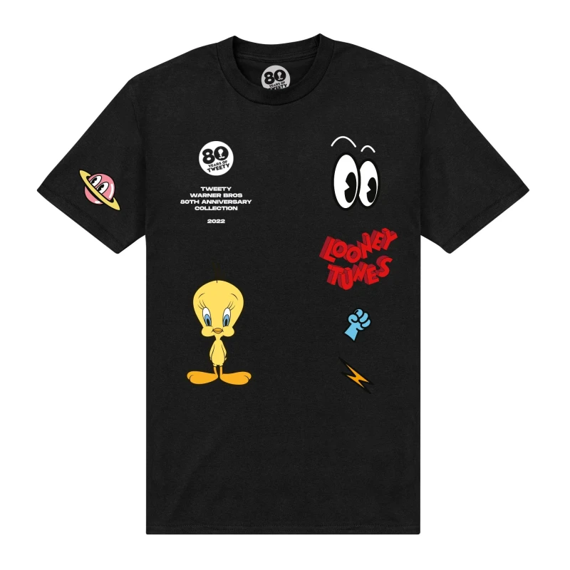 Image of Tweety Mens Icons 80th T-Shirt in Black Size: Small Black Male S