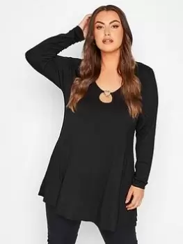 Image of Yours Heart Trim Keyhole Top - Black, Size 30-32, Women