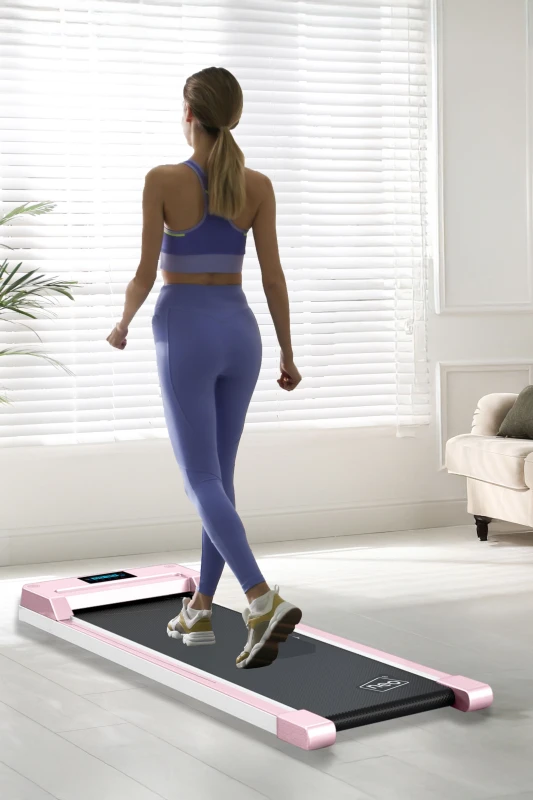 Image of Neo Under Desk Portable Walking Pad Treadmill Adjustable Speed Remote LED Display for Home Office Fitness Exercise Installation-Free in Pink Pink Unis