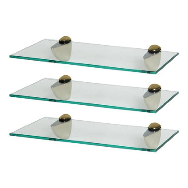 Image of Harbour Housewares 3X Floating Glass Shelves - 40Cm - Gold Brackets - Bathroom Shower Storage Vanity Display Unit Shelf