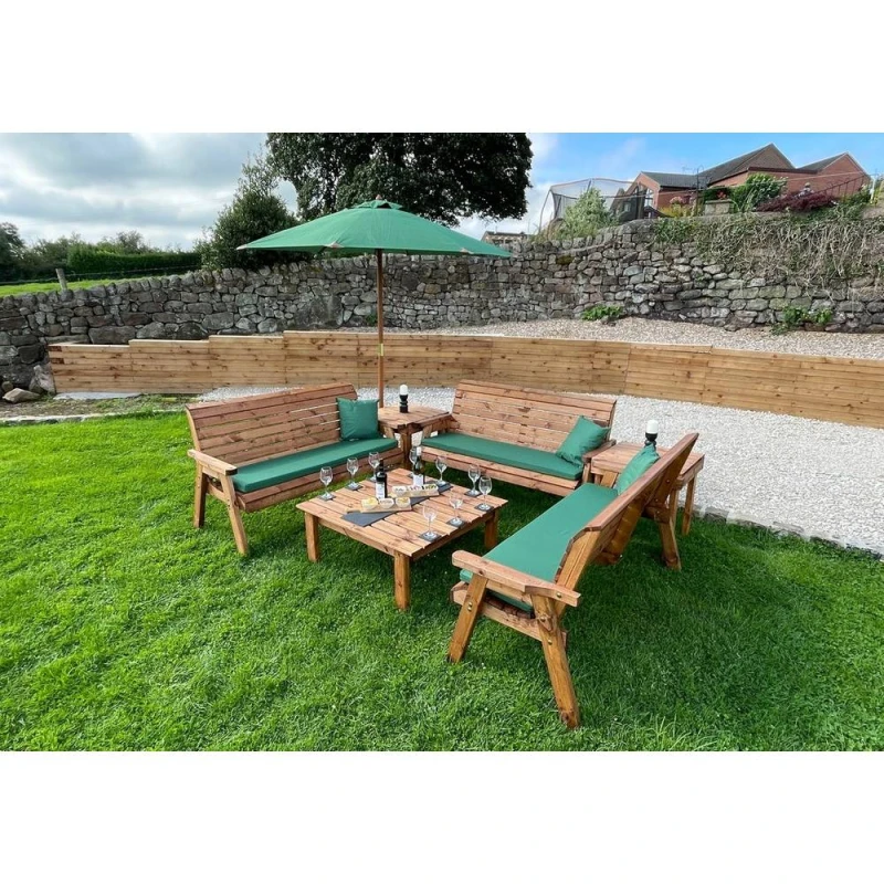 Image of Charles Taylor Nine Seater Deluxe Garden Furniture Set - L240xW284xH98cm - Green in Light Brown Light Brown Unisex