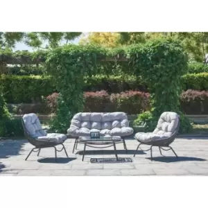 Image of Rattan Outdoor Furniture Sofa Set - 3 Pcs Set - Grey Cushions