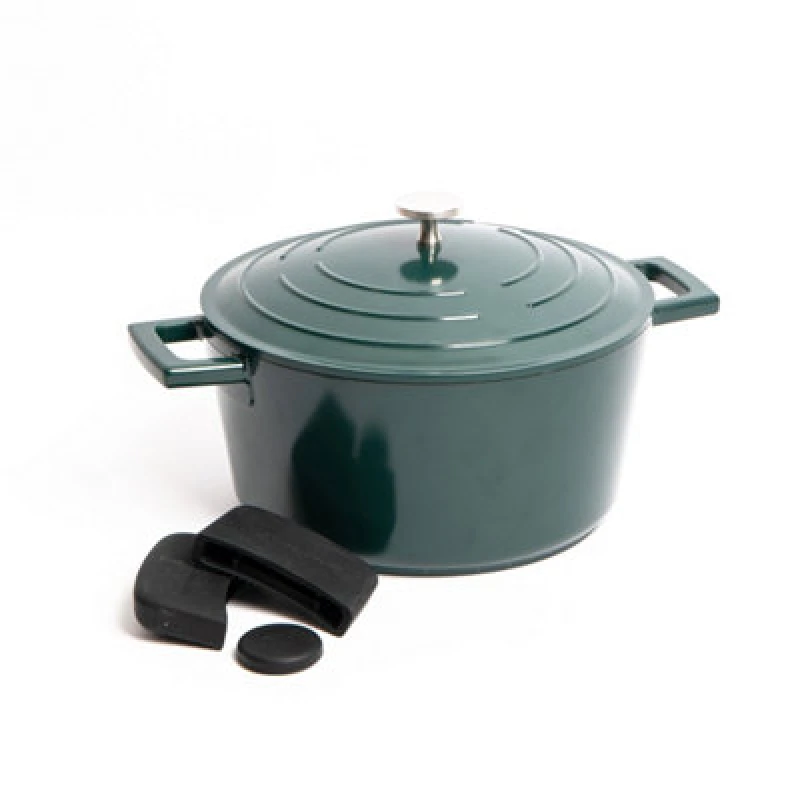 Image of Masterclass 2pc Cookware Set with Hunter Green Non-Stick Cast Aluminium Casserole Dish, 24cm/4 Litre and 3pc Silicone Handle Cover Set - Gift Boxed Gr
