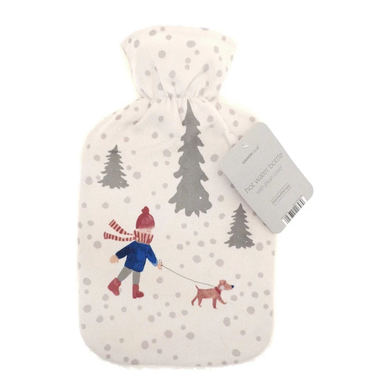 Image of Country Club Country Club Hot Water Bottle with Printed Plush Sherpa reverse Cover - Winter Walk in Natural White Natural White One Size Unisex 502367