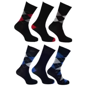 Image of Pierre Roche Mens Premium Collection Pure Natural Argyle Bamboo Calf Socks (6 Pairs) (6-11 UK) (Multi/Red/Blue)